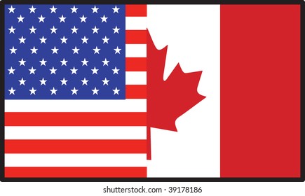 A Flag That's Half American And Half  Canadian