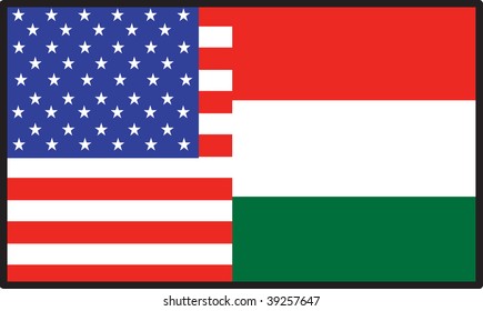 A flag that's half American and half  Hungary