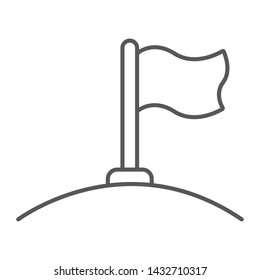 Flag thin line icon, direction and pennant, flagpole sign, vector graphics, a linear pattern on a white background, eps 10.