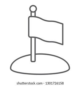 Flag thin line icon, game and pointer, flagpole sign, vector graphics, a linear pattern on a white background, eps 10.
