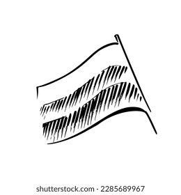 Flag with three horizontal stripes Vintage black and white vector sketch