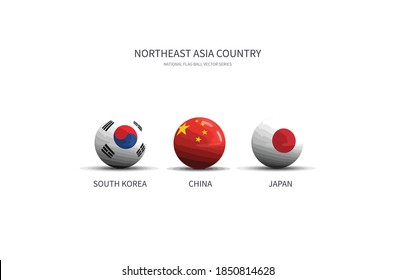 Flag of the three Northeast Asian countries. Flag ball vector.