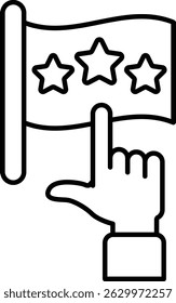 A flag with three stars and a hand pointing to it. The flag is a symbol of achievement and the hand is pointing to it, indicating that it is important