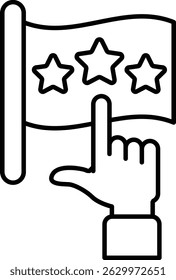 A flag with three stars and a hand pointing to it. The flag is a symbol of achievement and the hand is pointing to it, indicating that it is important