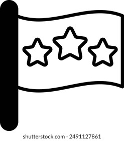 A flag with three stars and a line. The flag is black and white