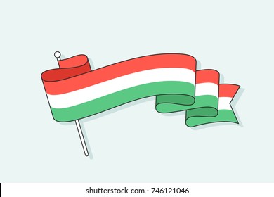 Flag with three stripe. Trendy wave ribbon flag with three stripe different color - Red, White, Green. Colorful icon flag and symbol country, hand-drawn element for graphic design. Vector Illustration