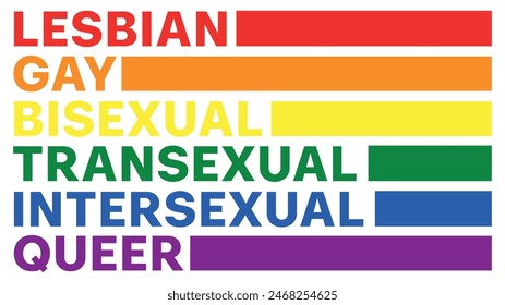 Bandera Miniatura con texto Lesbianas Gay Bisexual Transexual Intersexual Queer que representa parte del colectivo con un fondo blanco