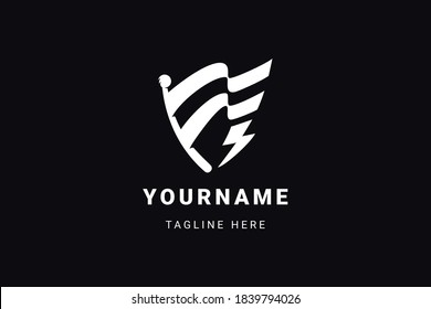 Flag with thunder logo design