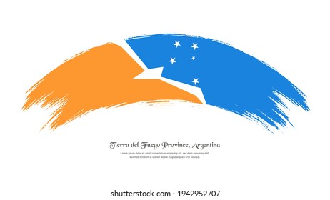 Flag of Tierra del Fuego Province, Argentina in grunge style stain brush with waving effect on isolated white background