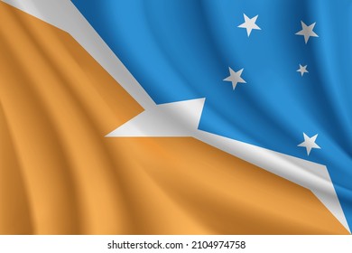 Flag of Tierra del Fuego Province, Argentina. Realistic waving flag of Tierra del Fuego Province vector background.