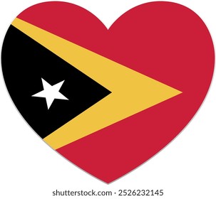 Bandeira de Timor Leste. Ícone de bandeira em forma de coração. Cor padrão. Bandeira do ícone do coração. Ilustração vetorial