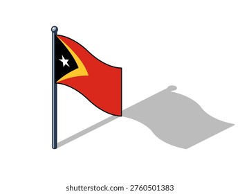 The flag of Timor-Leste isometric vector illustration with shadow Timorese flag