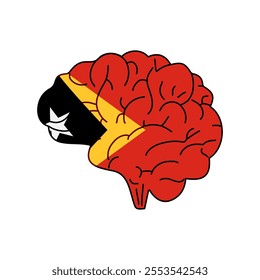 Flag of Timor-Leste. Vector illustration of a combination of a human brain with a country flag on a white background.