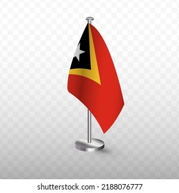 Flag of Timor-Leste. Vector illustration of a flag with flagpole on a transparent background (PNG).