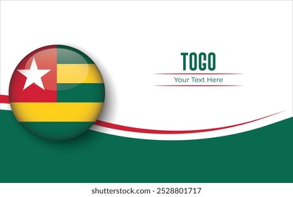 Bandera de Togo Círculo aislado sobre fondo blanco con texto. Anuncio, Póster, Vector, Plantilla, Maqueta, Fondo, Redes Sociales, Publicación, 3D.