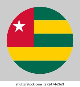 Bandera de Togo en forma circular con proporciones precisas y colores oficiales. Representar la identidad nacional y el patriotismo