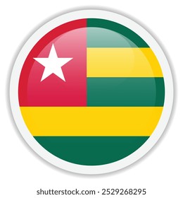 Bandera de Togo. Icono redondo brillante aislado sobre fondo blanco