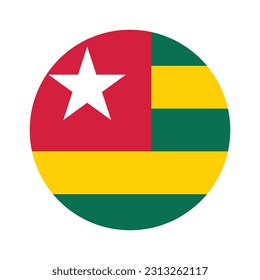 The flag of Togo. Flag icon. Standard color. Round flag. Computer illustration. Digital illustration. Vector illustration.