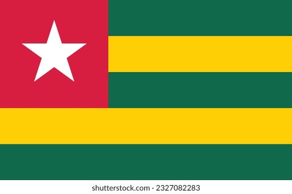 The flag of Togo. Flag icon. Standard color. Standard size. A rectangular flag. Computer illustration. Digital illustration. Vector illustration.