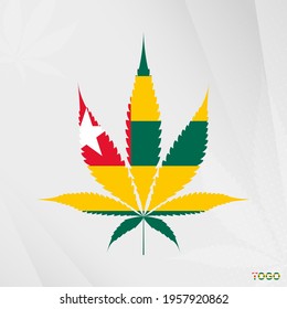 Flag of Togo in Marijuana leaf shape. The concept of legalization Cannabis in Togo. Medical cannabis illustration.
