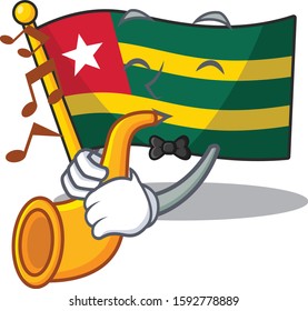 Flag togo Scroll cartoon character design performance with trumpet