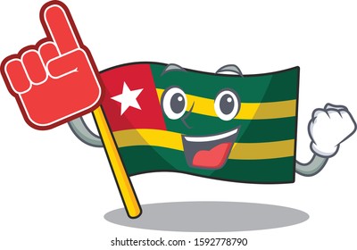 Flag togo Scroll mascot cartoon style with Foam finger