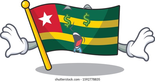Flag togo Scroll with Money eye cartoon character style