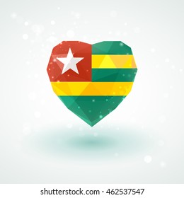 Flag of Togo in shape of diamond glass heart in triangulation style for info graphics, greeting card, celebration of Independence Day, printed materials 