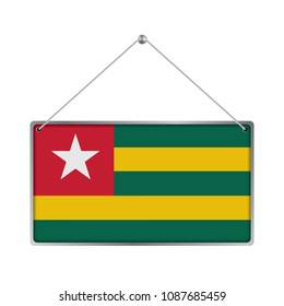 Flag of Togo. The symbol of the state in the pennant hanging on the rope, 
rectangle hanging. Vector Illustration EPS10. White Background.
