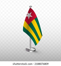 Flag of Togo. Vector illustration of a flag with flagpole on a transparent background (PNG).