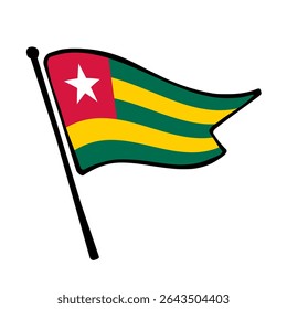 Bandeira do Togo. Togo bandeira vetor ilustração ícone design no estilo desenhado à mão. Bandeira de mastro flutuante.