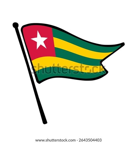 Flag of Togo. Togo flag vector illustration icon design in the hand-drawn style. Fluttering flagpole flag.