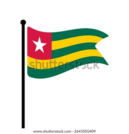 Flag of Togo. Togo flag vector illustration icon design. Fluttering flagpole flag.