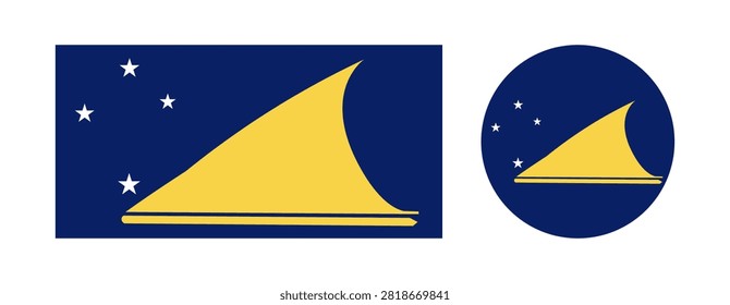 Flag of Tokelau dependent territory of New Zealand badge, button in circle, rectangle shape. Tokelau flag round, rectangular icon, sticker set. Banner, background flag Tokelau islands.