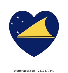 Flag of Tokelau dependent territory of New Zealand heart badge, button. Tokelau flag heart shaped icon, sticker. Banner, background heart shape flag Tokelau islands.