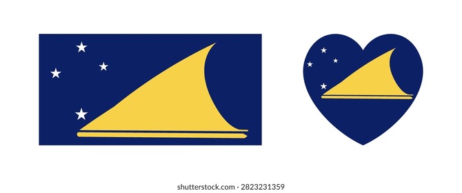 Flag of Tokelau dependent territory of New Zealand badge, button heart, rectangle shapes. Tokelau flag rectangular, heart icon, sticker set. Banner, background flag Tokelau islands.