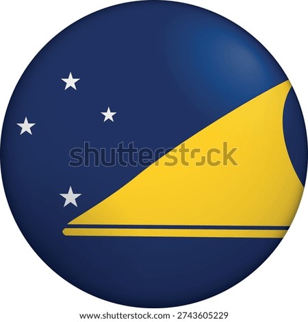 Flag of Tokelau. Glossy circular flag. Button appearance. 3D Icon Design with depth. Professional, tactile look. Perfect for representing national identity in digital interfaces and perfect for websites