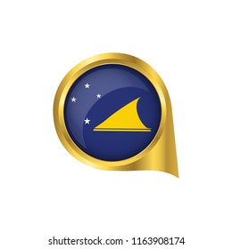 Flag of Tokelau, location map pin, pointer flag Tokelau, button gold, Icon country . Vector Illustration EPS10.