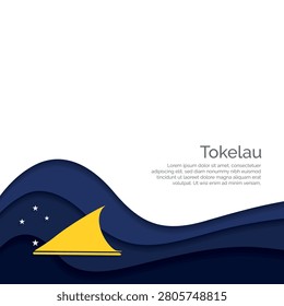 Flag of Tokelau. Paper Cut Style and Waving Design with Modern Presentation Layout. Waving effect with realistic shadows and gradients. Ideal for international projects, travel materials and cultural presentations