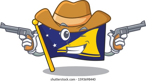Flag tokelau Scroll mascot performed as a Cowboy with guns