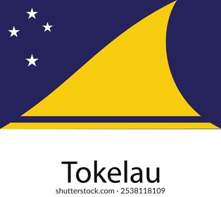 The flag of Tokelau, a small island territory in the South Pacific,  features a yellow fin on a blue background and four white stars.