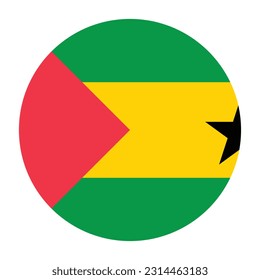 The flag of  Sao Tome and Principe. Flag icon. Standard colors. A circular flag. Computer illustration. Digital illustrations. Vector illustration.