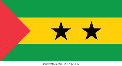 The flag of  Sao Tome and Principe. Flag icon. Standard colors. Standard size. A rectangular flag. Computer illustration. Digital illustrations. Vector illustration.