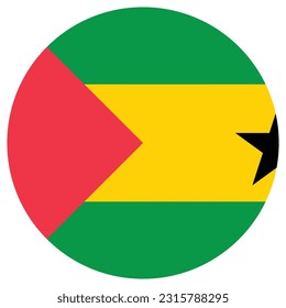 The flag of  Sao Tome and Principe. Flag icon. Standard colors. A circular flag. Computer illustration. Digital illustrations. Vector illustration.