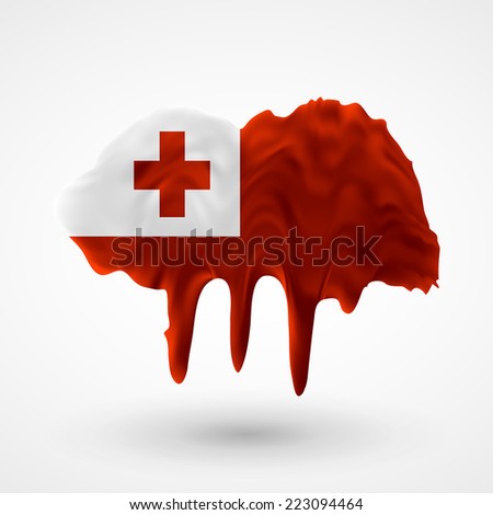 Flag of Tonga. Blot with paint streaks with the national colors. Independence Day. Banner Pennon Pennant Background Stock Vector Icon Image Picture Illustration Printed material Logo 