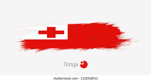 Flag of Tonga, grunge abstract brush stroke on gray background. Vector illustration.