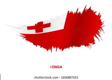 Flag of Tonga in grunge style with waving effect, vector grunge brush stroke flag.