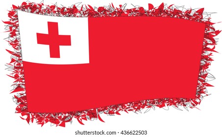 Flag of Tonga, officially the Kingdom of Tonga. Vector illustration of a stylized flag. Shaggy edge.