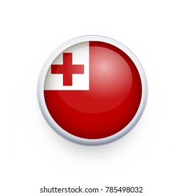 Flag of Tonga as round glossy icon. Button with Tonga flag. National flag for country of Tonga isolated, banner vector illustration. Vector illustration eps10.
