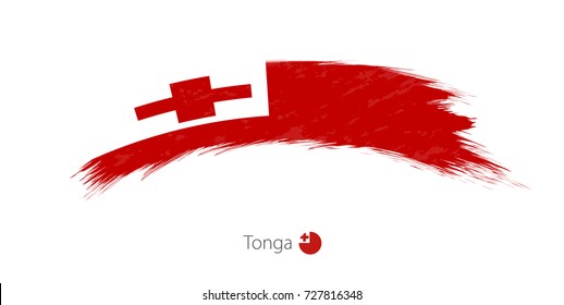 Flag of Tonga in rounded grunge brush stroke. Vector illustration.